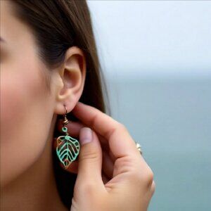 Patina Painted Filigree Leaf Earrings - Lightweight Autumn Fall Jewelry
